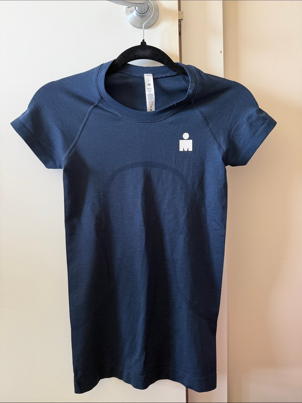 Lululemon Swiftly Tech short sleeve Navy with Ironman Logo